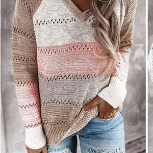 Never worn  crochet hoodie v neck pullover